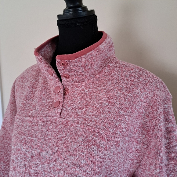 Eddie Bauer Fleece Pink Snap Button Mock Neck Sweatshirt Size Large - Picture 10 of 12